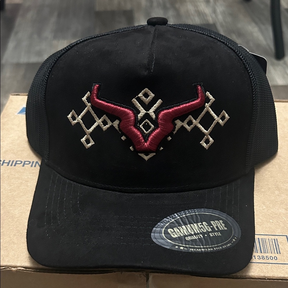 Black and Red Embroidered Cap
